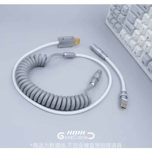 GeekCable Handmade Mechanical Keyboard Data Cable For GMK Theme Pure Grey And White Colorway For SP Keycap Theme Line