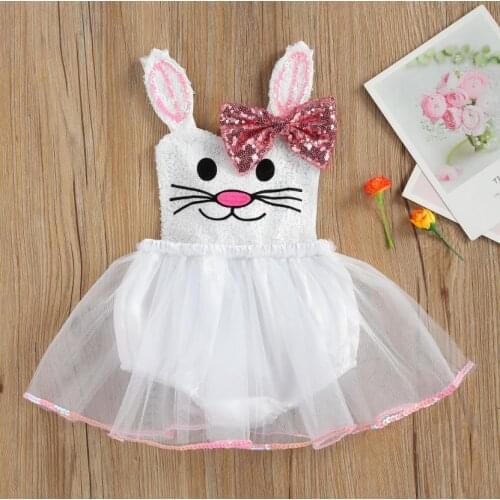 Fashion Easter Day Baby Girl Rompers Cute Cartoon Print Sleeveless Tulle Romper Skirt Suits Party Photography Costume