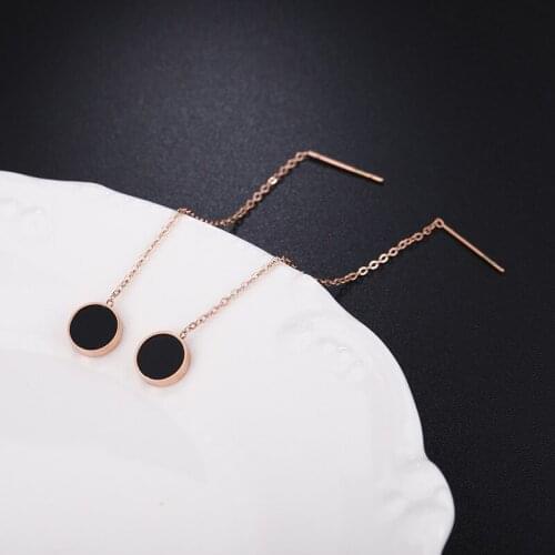 Fashion Long Chain Black Shell Ear Line Earring For Women Luxury Rose Gold Color Simple Earrings Jewelry Female Anniversary Gift