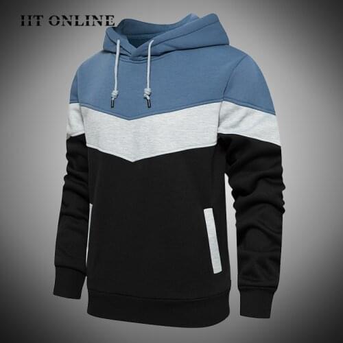 Blue Mens Hoodies 2021 Casual Hooded Sweatshirt Men Fashion Autumn Loose Pullover Tops Hip Hop Patchwork Male Hoodie EUR Size