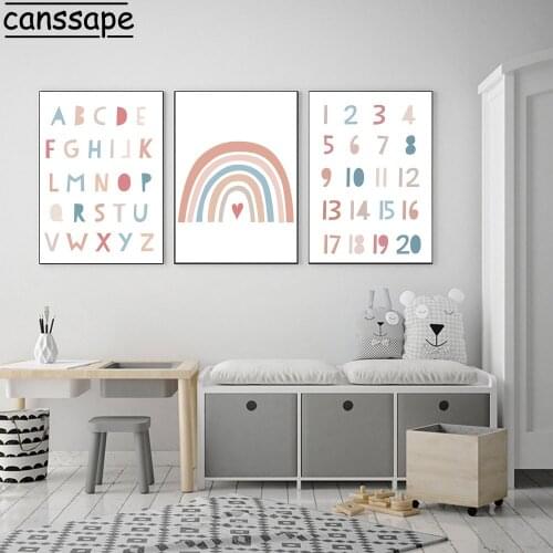 Nordic Wall Art Canvas Painting Rainbow Posters Heart Print Digital Alphabet Poster Nursery Wall Pictures Kids Room Decoration