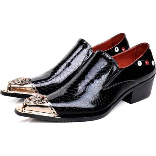 Ntparker 6.5cm High Heels Mans Leather Dress Shoes Pointed Steel Toe Black Man Wedding/Business/Party Shoes , Big Size EU38-46