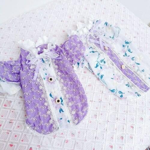 Pet Dog Fashion Embroidered Flower Princess Girl Coats Outfits Summer Clothes For Small Puppy Dog Bowknot Lace Outerwear Poodle