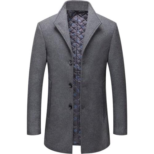 Autumn Men Woolen Coat Fashion Thick Wool Blends Coats Single Breasted Winter Jacket Men Casual Overcoat Solid Color Trench Male