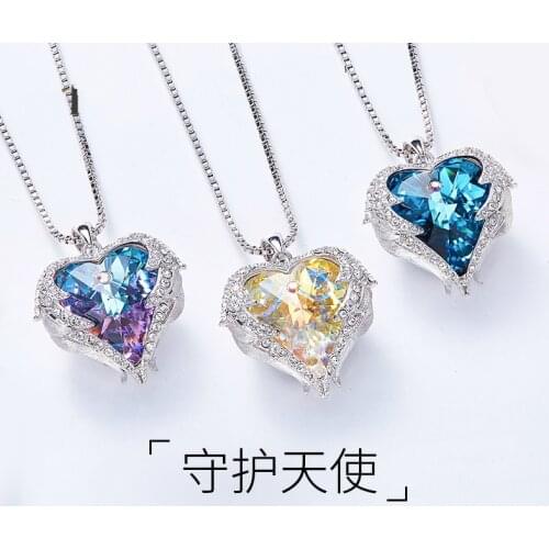 Top female luxury brand Ocean Heart necklace angel wing crystal clavicle chain necklace wedding jewelry statement2020