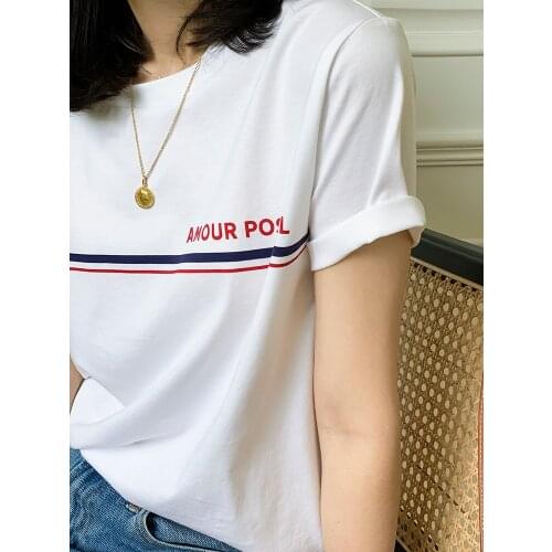 ElfStyle Cotton Letter Printed Short Sleeve O Neck T Shirt - 2020ss Female Stylish Casual Tees Top