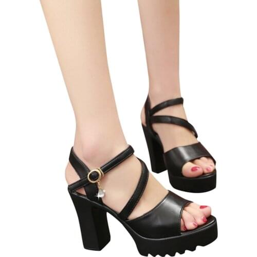 Women Elegant Shoes Sandals Summer Fish Mouth Rhinestone Platform High Heels Sandals Buckle Strap Shoes Sandali Donna Eleganti