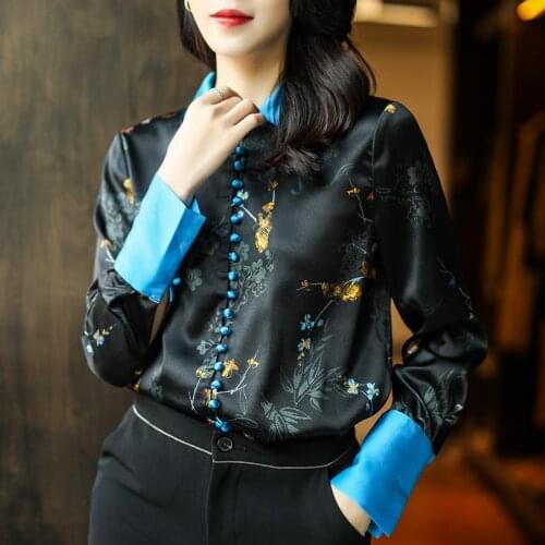 100% Genuine Silk Womens Shirts Spring Autumn 2021 Elegant Tops Female Office Lady Blouse for Women Vetement Femme Zjt2281