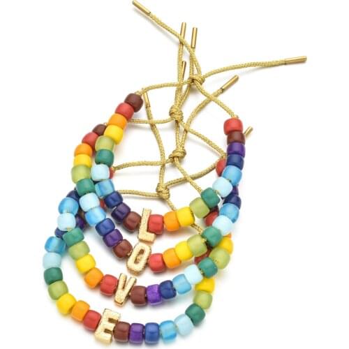 ZMZY Boho Rainbow Bead Alphabet Letter Bracelet Femme Copper A-Z Initial Rope Chain Name Bracelets for Women Jewelry Adjustable