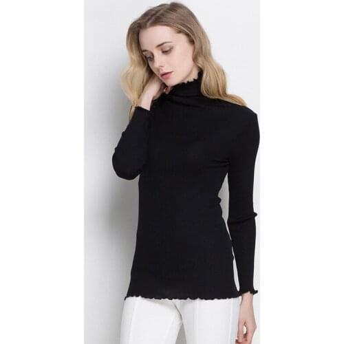 2018 Fall Winter Women pullovers 80%Natural Silk 20%Cotton Turtleneck Rib knits shirt long sleeve Solid sweater Basic tops