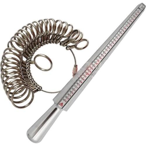 2021 Hot 1 Set Silver Ring Sizer Finger Sizing jewelers Measuring Stick Metal finger Ring gauge set Mandrel US Size Jewelry Tool