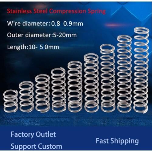 0.8 0.9mm Wire Dia OD 5 6 7 8 9 10 11 12 13mm Y-type Rotor Return Compression Pressure Spring 10-50mm Stainless Steel 10pcs