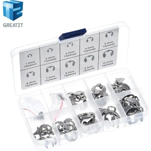 120PCS 304 Stainless Steel Stainless Steel E Clip washer Assortment Kit Circlip retaining ring for shaft fastener M1.5~M1