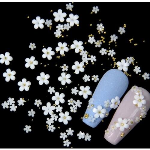 2g White Acrylic Flower Nail Art Decoration Mixed Size Rhinestones Gold Silver Gem Manicure Tool Accessories DIY Nails Design