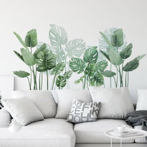 2Pcs Monstera Leaves Tropical Plant Removable Mural DIY Wall Sticker Living Room Background Decal Home Decoration Posters
