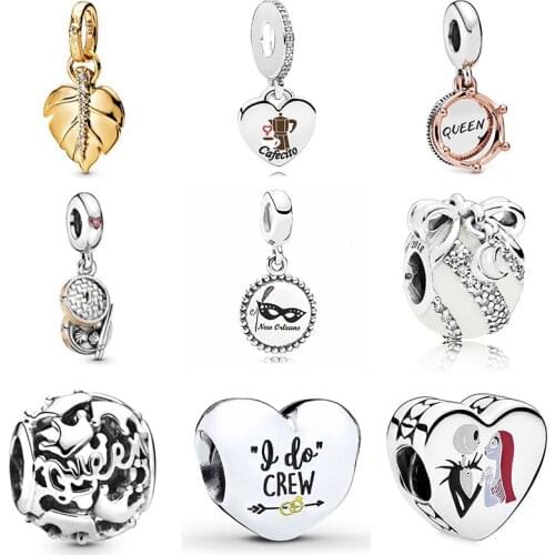 2019 NEW 100% 925 Sterling Silver Shine Shining Leaf Pendant Rose Gold Regal Queen Crown Hanging Charm Fit DIY Jewelry Set Gift