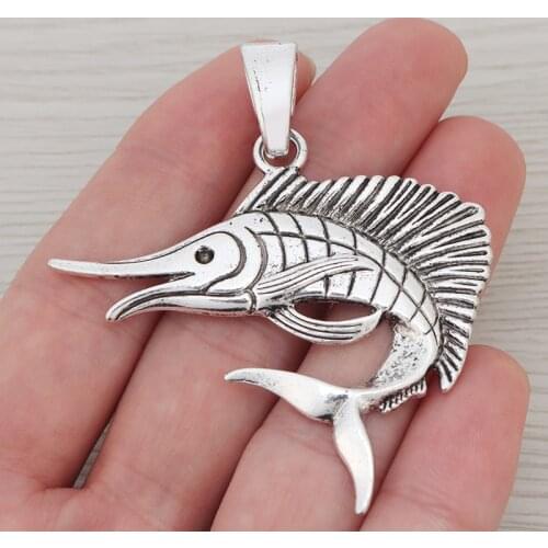 3 x Tibetan Silver Large Marlin Fish Charms Pendants for Necklace Jewelry Making Findings 57x53mm