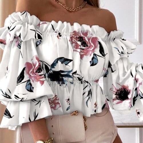 Sexy Elegant Lantern Sleeve Ruffle Beach Blouse Strapless Backless Chiffon Shirts Fashion Summer Women Blouses Off Shoulder Tops