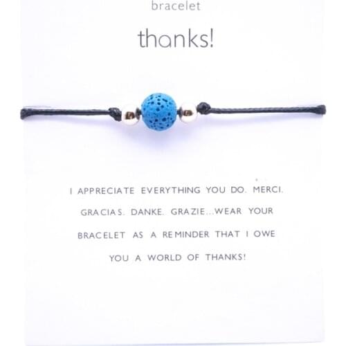 Thanks Card Colorful Lava Stone Beads Bracelet Black Rope Braided Friendship Bracelets Women Men Jewelry