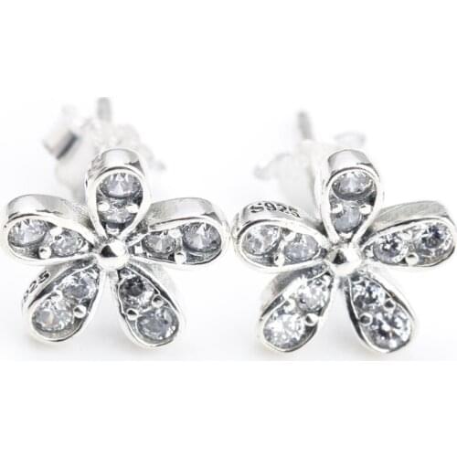 Flower Earrings 925 Silver Dazzling Daisy with Clear CZ Elegance Stud Earrings Jewelry Making for Women Girls Wedding Gift