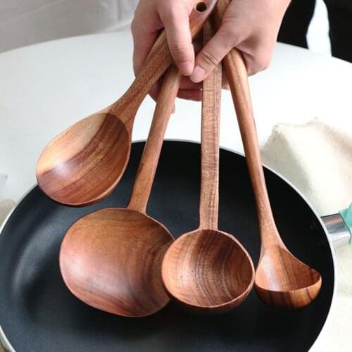 Natural Wood Tableware Spoon Handmade Rice Colander Soup Skimmer Cooking Spoons Scoop Dinnerware Kitchen Tool