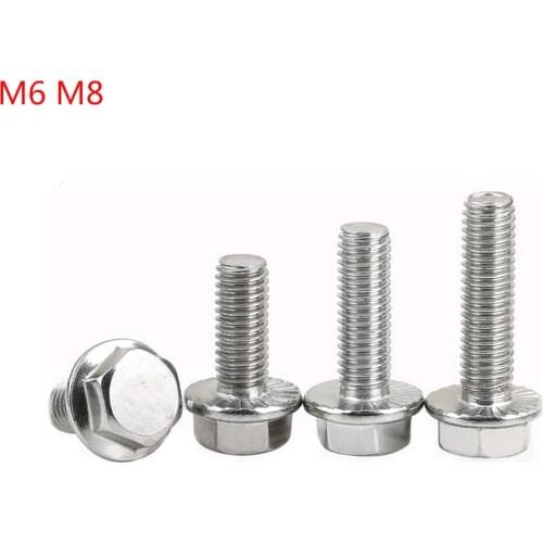 5Pcs M6 M8 304 Stainless Steel Flange Outer Hexagon Bolt Non-slip Screw Serrated Flange Cap Hex Washer Head Bolt