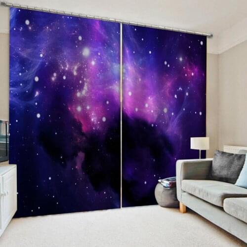 Photo Purple starry sky curtains 3D Curtains For Living room Bedding room Office