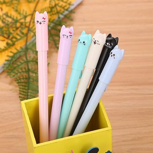 1PC Cute Kawaii Black Ink Cat Gel Pen 0.5mm Ball Point Black Cartoon Plastic Gel Pens for Writing Office School Stationery
