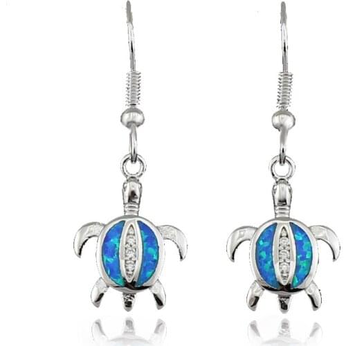 Hot Sale Lovely Tiny Turtle Synthetic Blue Fire Opal Women Fashion Jewelry Earrings OE260
