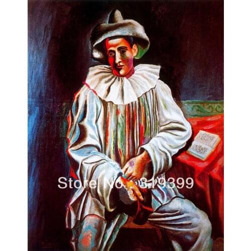 Oil Painting Reproduction on Linen canvas,pierrot-with-a-mask-1918 by pable picasso,Museam Quality,Free fast shipping,HANDMADE