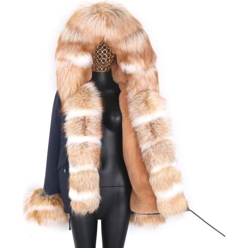 New Womens Parka Jacket with Real Fur 2021 Fashion Detachable Fox Fur Hooded Jacket Female Causal Coat Thick Warm Streetwear