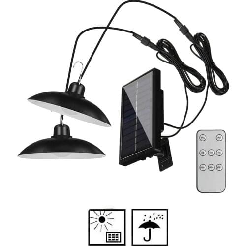 Remote 30 led 2 head Retro Lampshade Outdoors Solar Chandelier Light Waterproof Portable Solar Panel Hanging Camping Lamp 15W Po