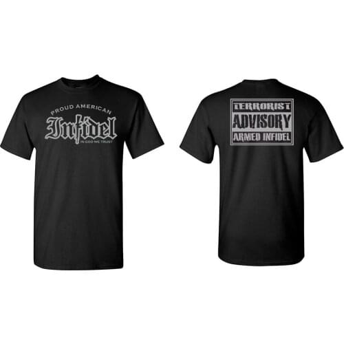 2019 Hot sale Fashion Proud American Infidel 2ND AMENDMENT MILITARY WEAPONS T-SHIRT GRAPHIC GUNS Tee shirt