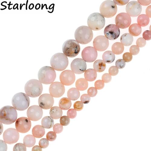 Matte Natural pink Powder opal stone Unpolished Round Loose Strand Beads 15" 4-12MM Pick Size fit DIY Jewelry Making Bracelets