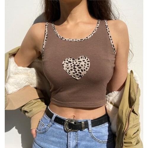 Heart Pattern Printed Slim Tank Top Female Summer Casual Wild Sleeveless Stylish Exposed Navel Basic Cute Knitted Vest