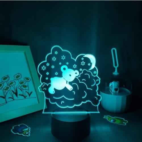 Cute Animal Little Bear Dog Moon Stars 3D LED Lamps RGB Sleep Night Lights Gift For Kid Child Bedroom Bedside Table Decoration