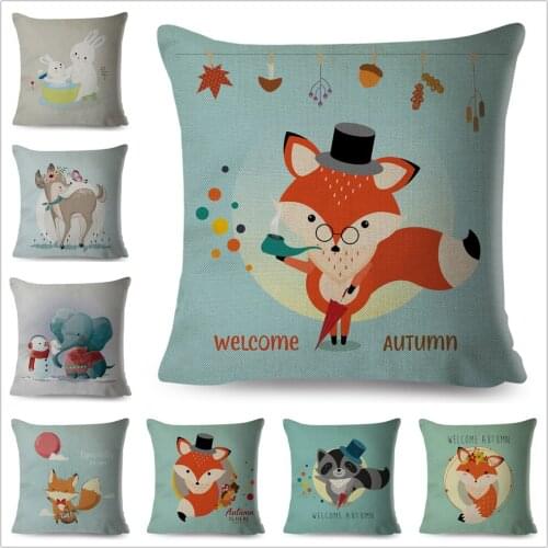 Cute Cartoon Giraffe Fox Rabbit Pillow Case Nordic Cushion Cover 45x45cm Decor Lovely Animal Pillowcase for Sofa Kids Room
