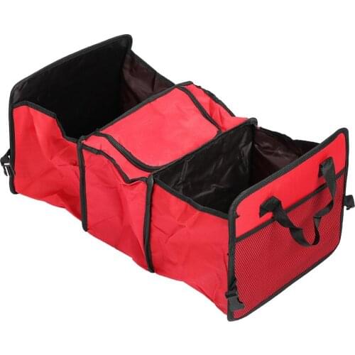 Multi-Function Foldable Anti-Pressure Car Trunk Organizer Holder Oxford Insulated Cooler Storage Box Mesh Bag Red