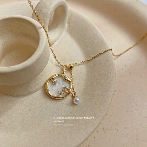 Fashionable And Simple Restore Ancient Ways Star Pendant Korean INS Wind Collarbone Chain Geometric Temperament Necklace Female