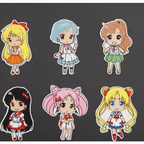 Cartoon Cute Beauty Girls Embroidered Iron on Patches Badges Backpack Clothes Sticker Cartoon Anime Kids Gift