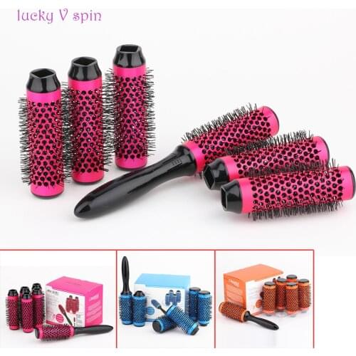 Detachable Aluminum Tube Ceramic Comb Set Dedicated Hair Blowed & Vented Hair Comb Kit Round Barrel Roll Hairbrush 6pcs/set 55m