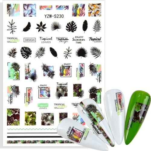 Black Leaf Adhesive Nail Sticker English Alphabet Sunglasses Hand-painted Diamonds Geometric Lines Design DIY Nail Art Decals