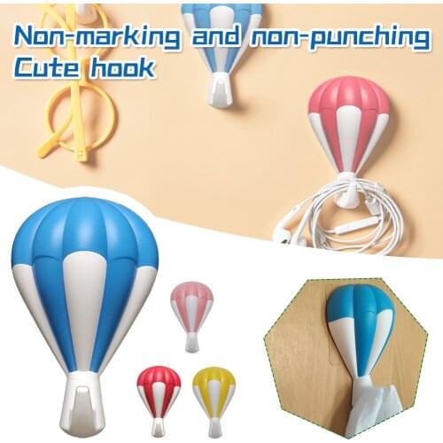 Wall Mount Decor for Bathroom Kitchen Kids Room Wall Hook Hot Air Balloon Punch Free Coat Hat Hook Home Decoration Hanging Hook
