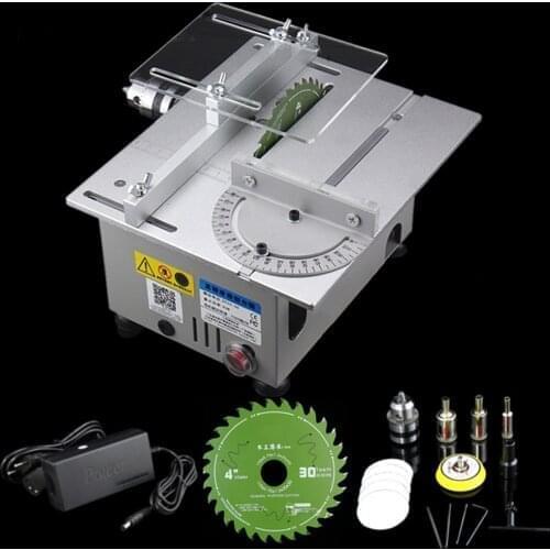 Mini Table Saw Handmade Woodworking Bench Saw DIY Hobby Model Crafts Cutting Tool with Power Supply HSS Circular Saw Blade