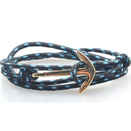 Fashion Nylon Bracelets Women Men Couple Gifts Wrap Braided Wristband Male Bracelet Trendy Rope Golden Alloy Hook Anchor Bangle