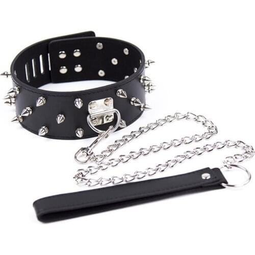 Erotic Neck Bondage Restraints Neck Collar Spiked Dog Slave Leash Metal Chain Adult Games Cosplay Fetish Sex Toys For Couples