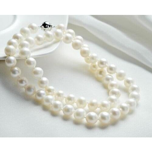 Classic 9-10MM south sea natural round white freshwater pearl necklace 19inch