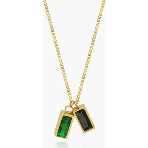 Titanium Steel French Green Zircon Pendant Necklace for Women Girls Choker Necklace Chain Dating Jewelry Collier Femme Wholesale