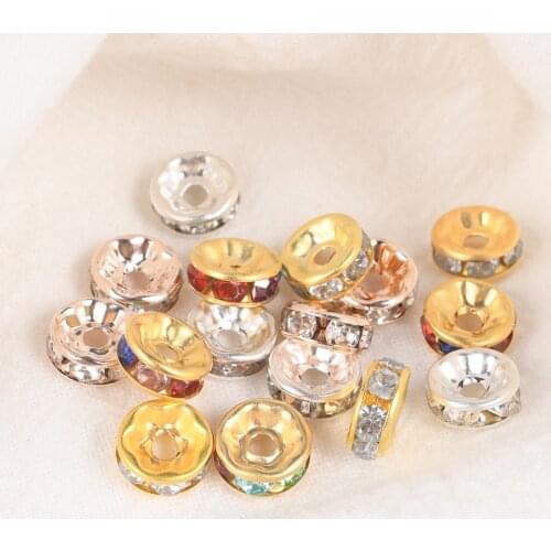 50Pcs/Lot 4-10mm Rhinestone Rondelles Charms Bead Diy Jewelry Accessories Crystal Loose Spacer Beads For Jewelry Making Supplies