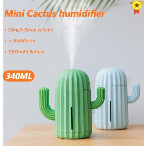 Air Humidifier Home Office Mini Air Diffuser Cactus Plant humidifier Rechargeable 340ml Wireless Humidifier Nano Mist Sprayer